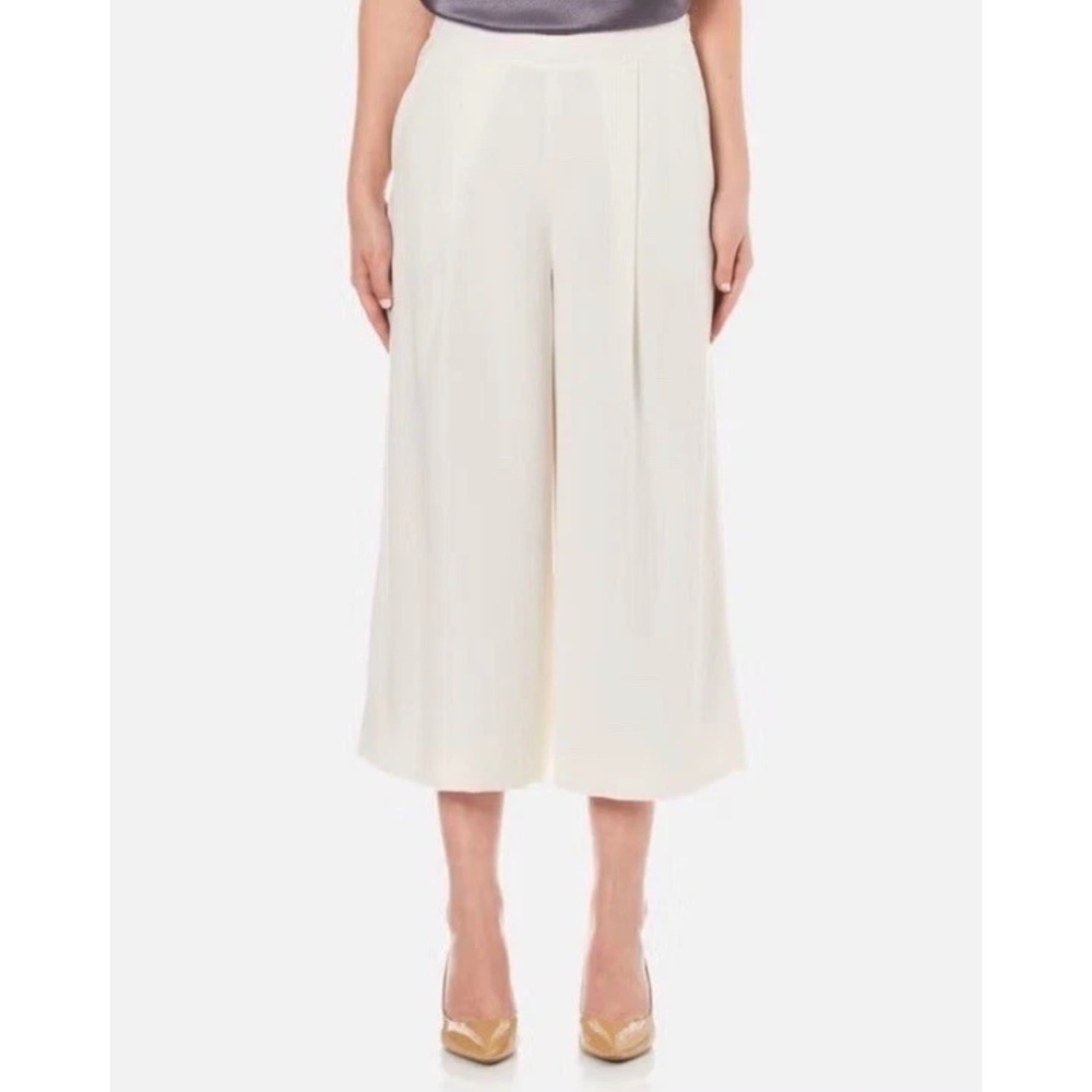 Diane von Furstenberg White Linen Blend Wide Leg Pleated Culotte‎ Pants Size 10